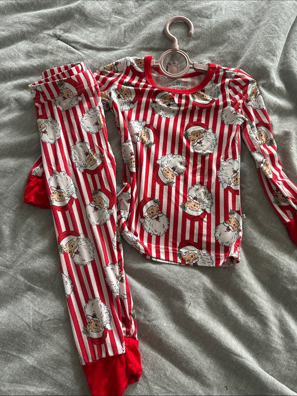 Caden Lane Red & White Santa Stripe Kids Pajama Set